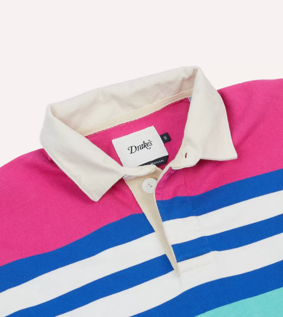 Drake's Pink, Green And Blue Stripe Cotton Rugby Shirt Best Sale