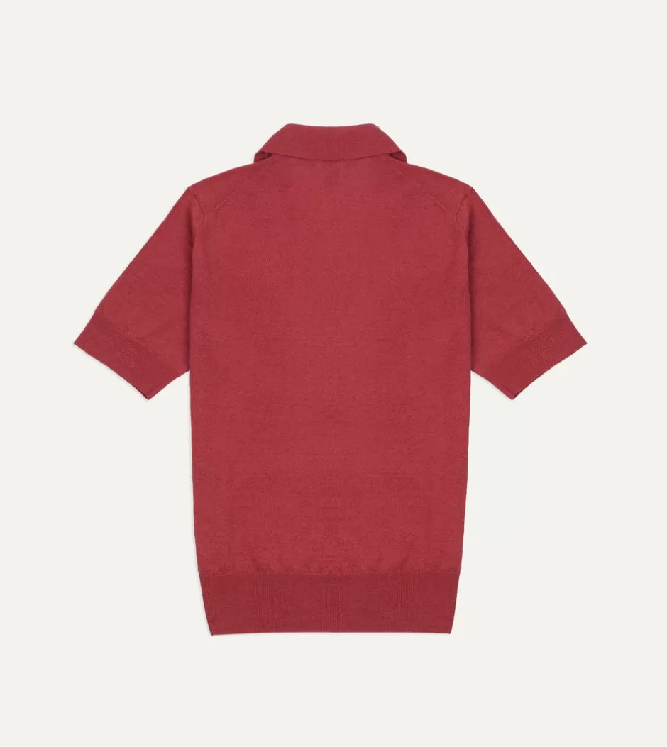 Drake's Knitted Linen-Cotton Short-Sleeve Polo Shirt Pink Best Sale