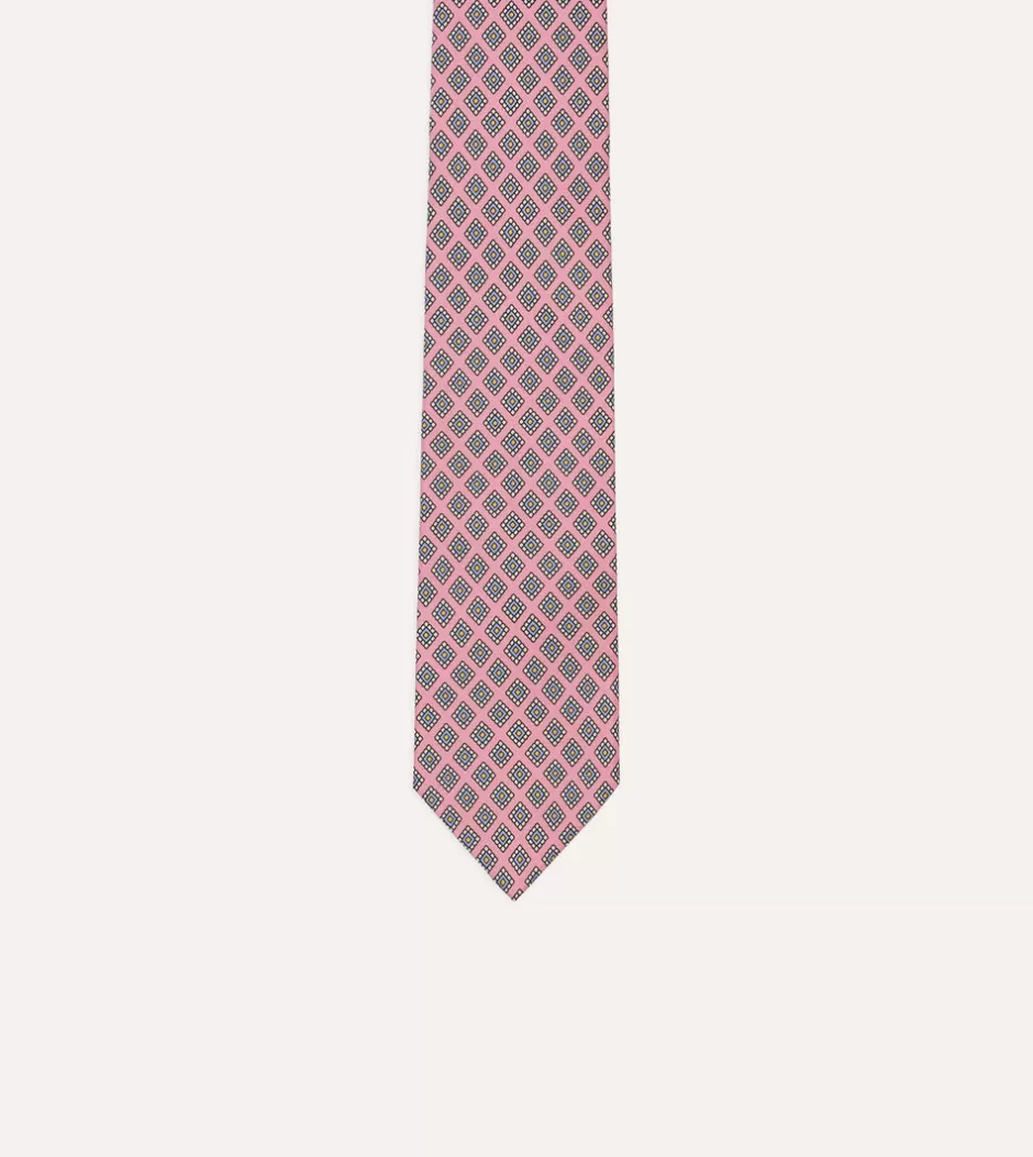 Drake's Square Medallion Self-Tipped Silk Tie Pink Outlet