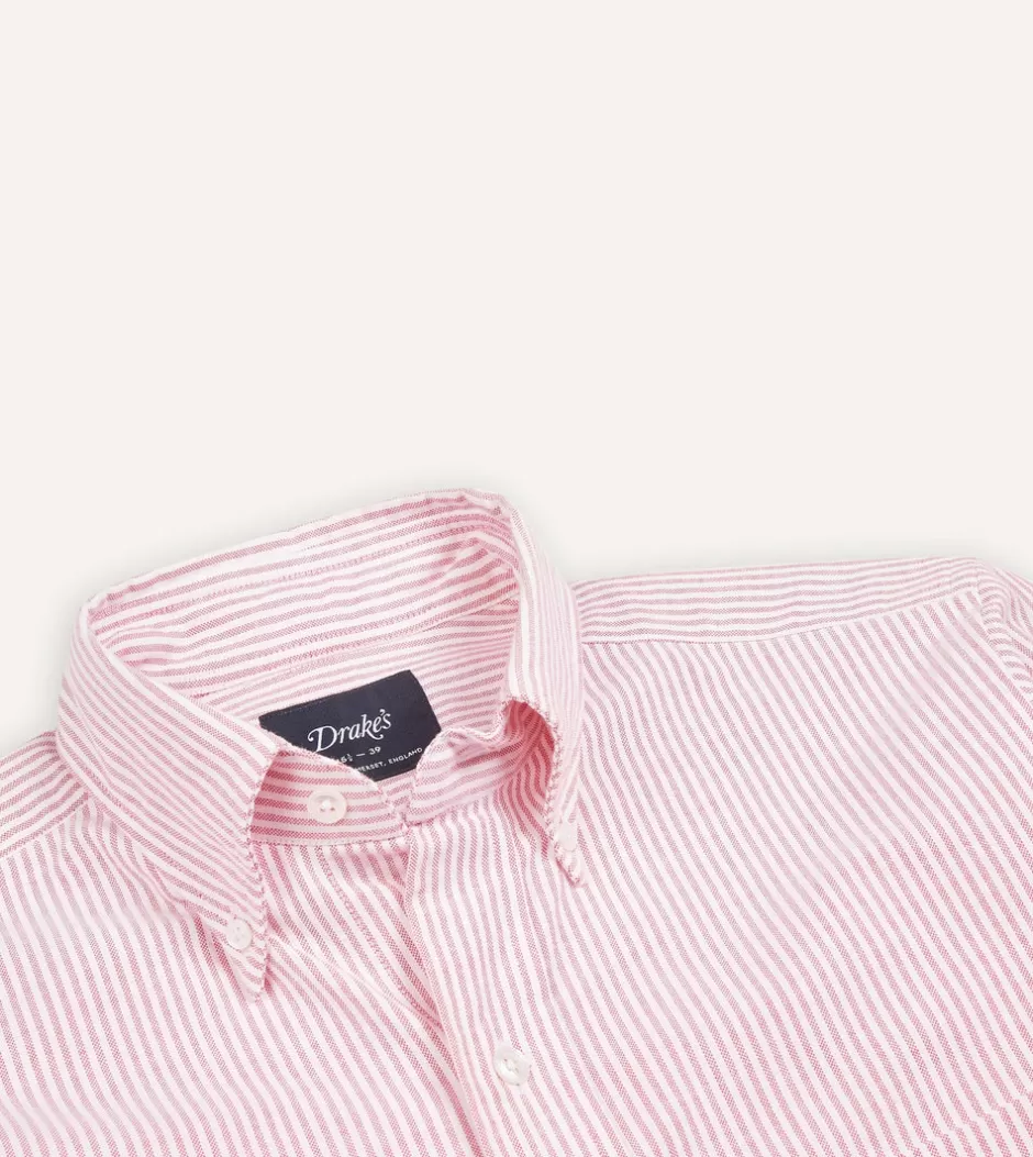 Drake's Ticking Stripe Cotton Oxford Cloth Button-Down Shirt Pink Sale