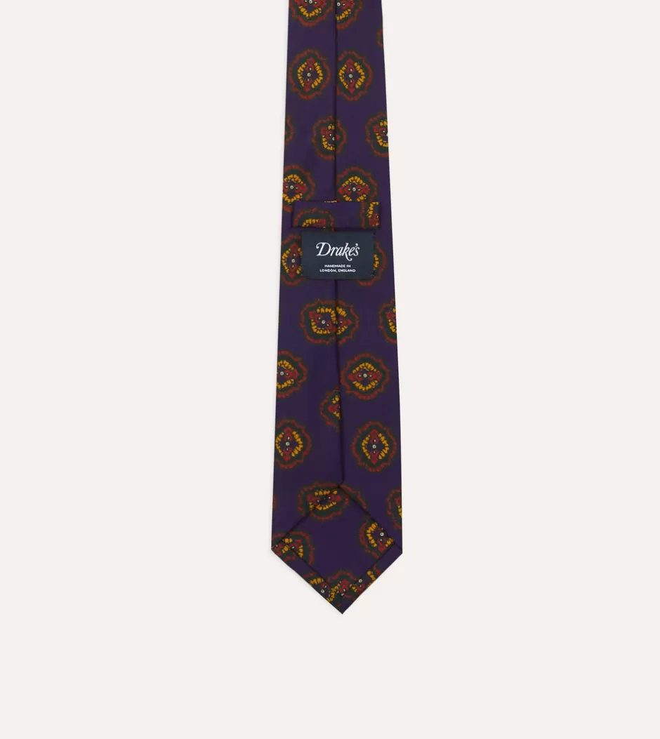 Drake's Purple Baroque Paisley 36oz Madder Silk Self Tipped Tie Fashion