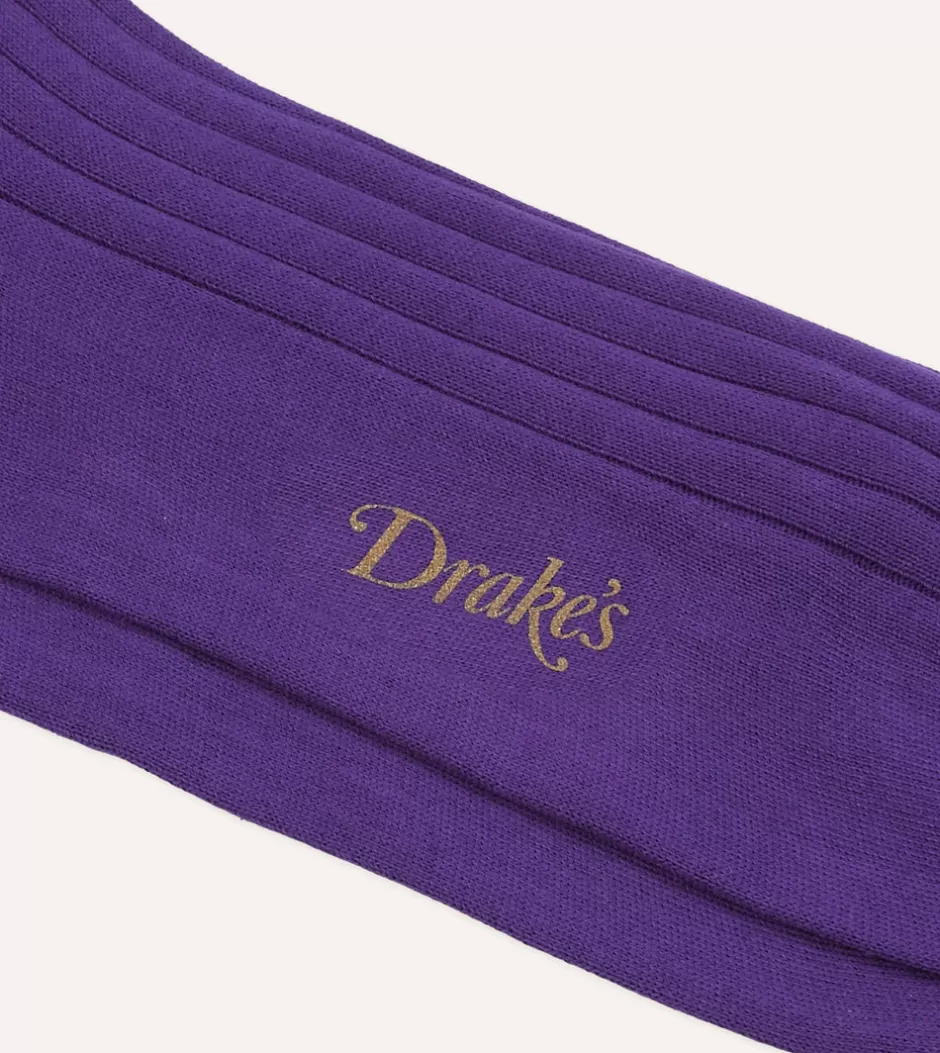 Drake's Cotton Mid-Calf Socks Purple Cheap