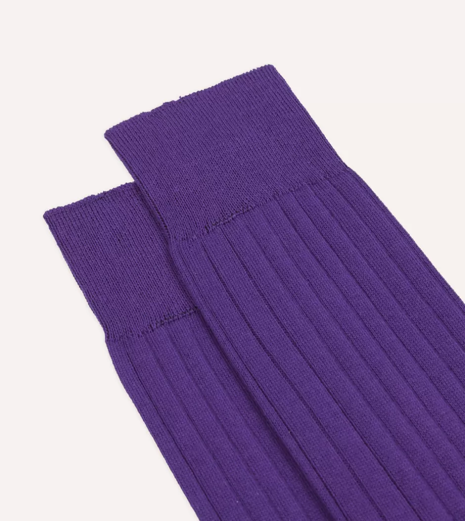 Drake's Cotton Mid-Calf Socks Purple Cheap