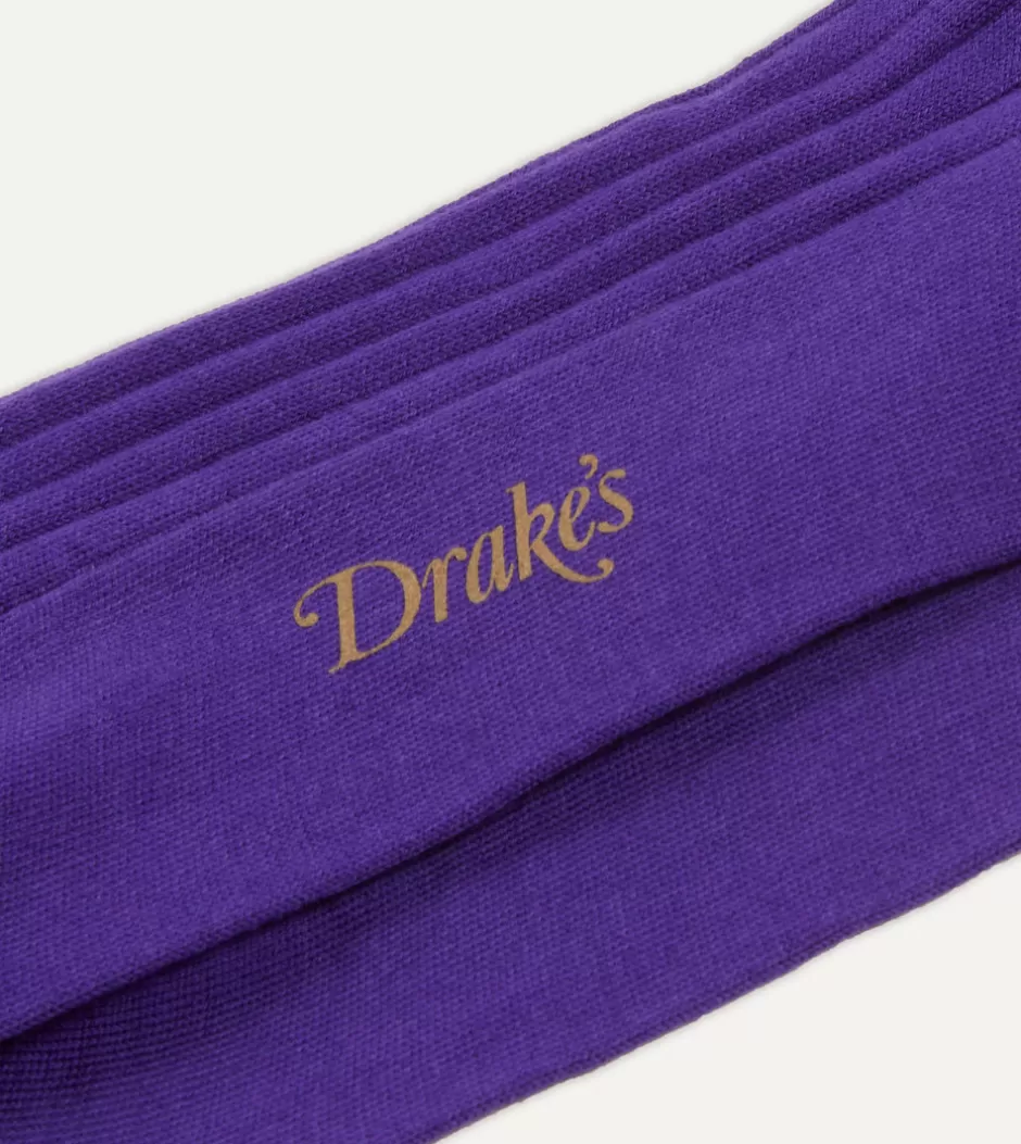 Drake's Cotton Over-the-Calf Socks Purple Fashion