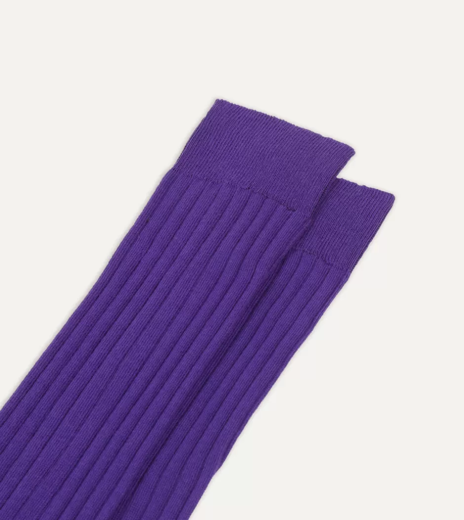 Drake's Cotton Over-the-Calf Socks Purple Fashion