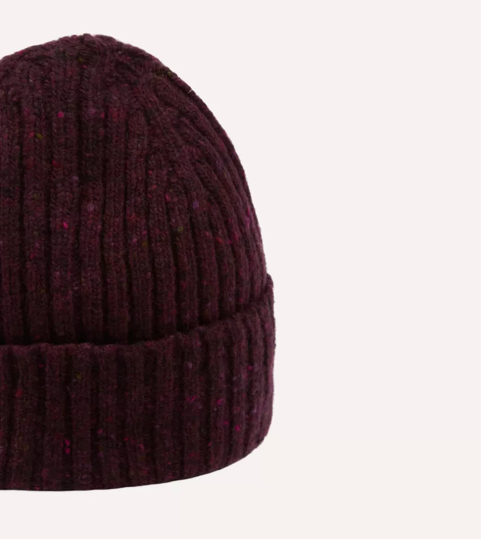 Drake's Ribbed Merino Donegal Knit Cap Purple Clearance