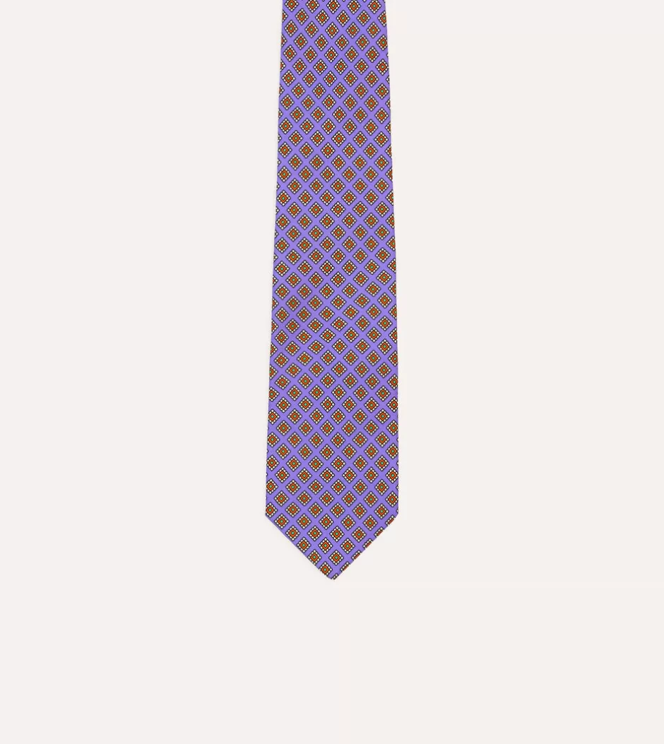 Drake's Square Medallion Self-Tipped Silk Tie Purple Online