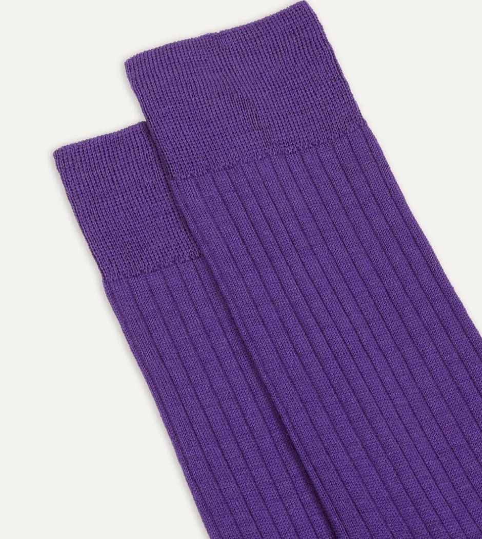 Drake's Wool Mid-Calf Socks Purple Clearance