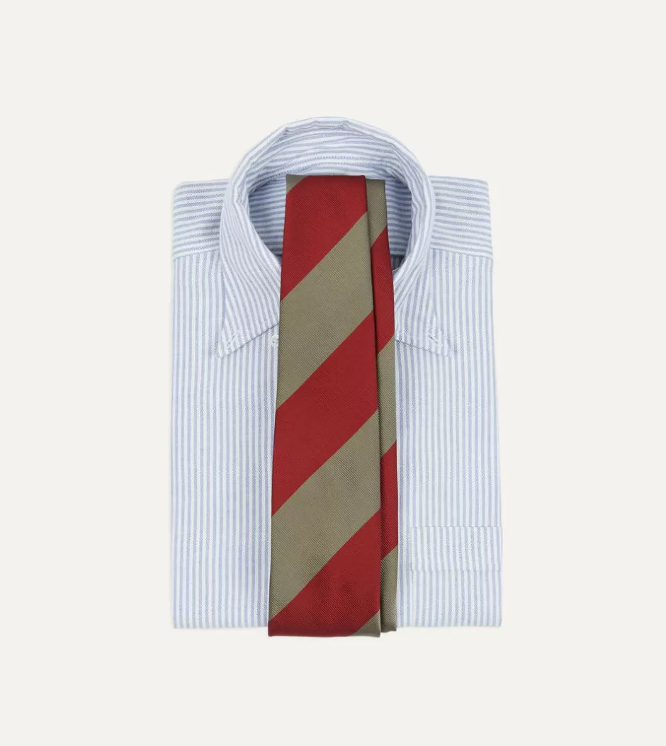 Drake's Red And Brown Wide Stripe Repp Silk Tipped Tie Outlet