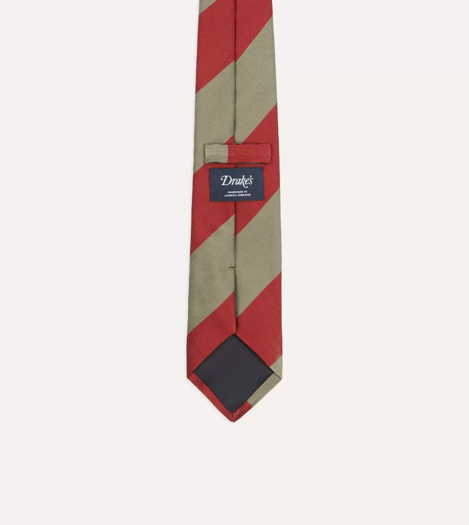 Drake's Red And Brown Wide Stripe Repp Silk Tipped Tie Outlet