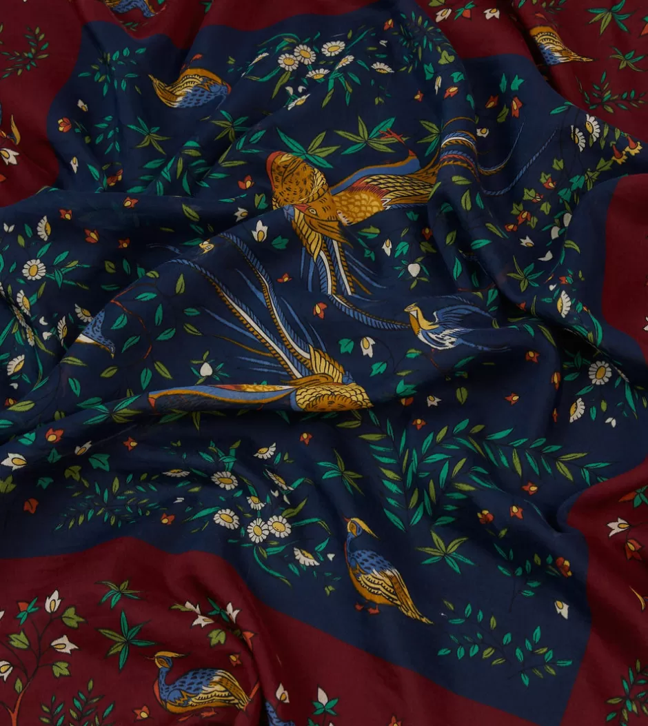 Drake's Red And Birds Of Paradise Print Cotton-Silk Bandana Navy Best Sale