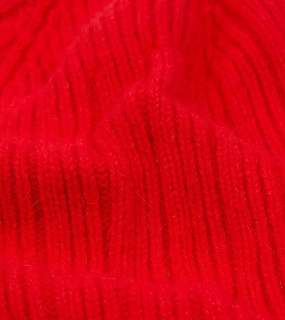 Drake's Angora Lambswool Ribbed Knit Cap Red Flash Sale