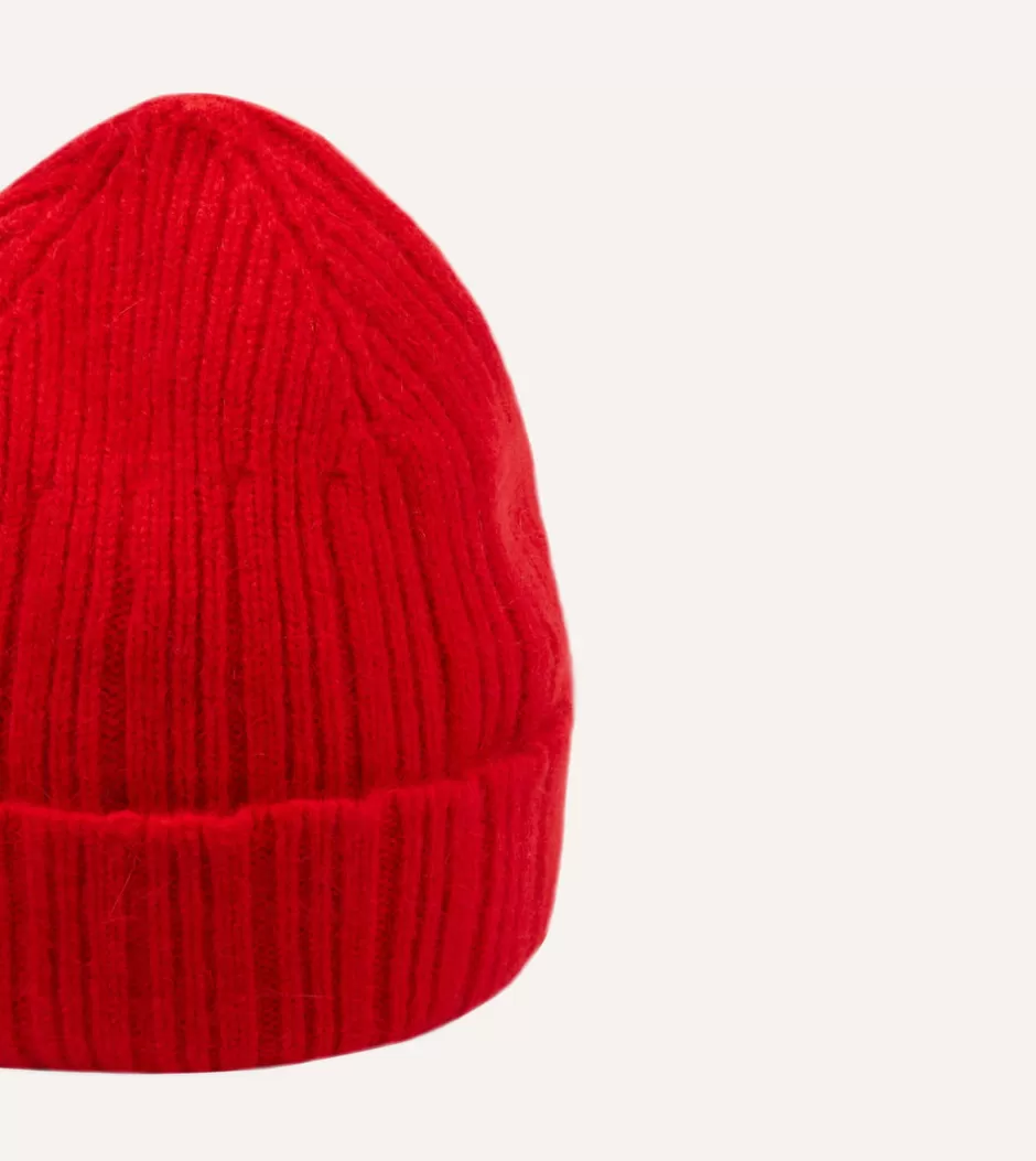 Drake's Angora Lambswool Ribbed Knit Cap Red Flash Sale