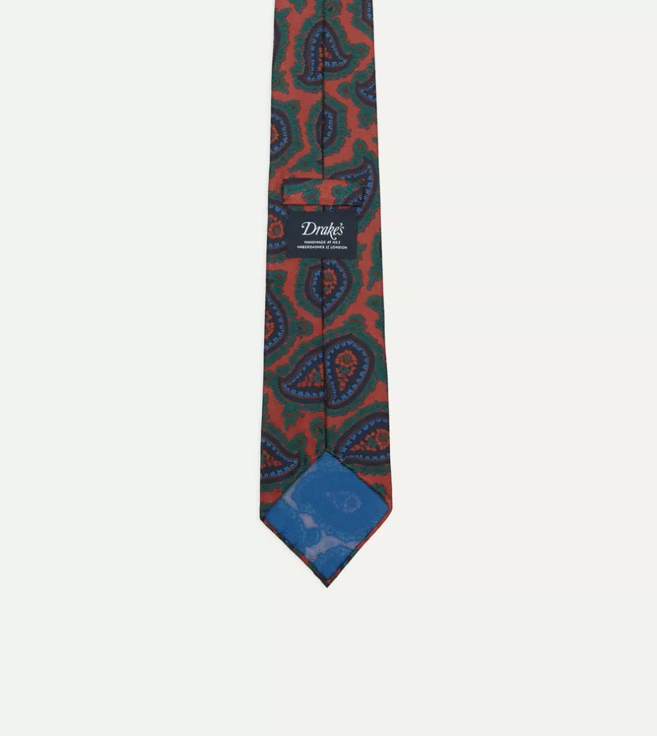 Drake's Red Big Paisley Print 40oz Madder Silk Tie New