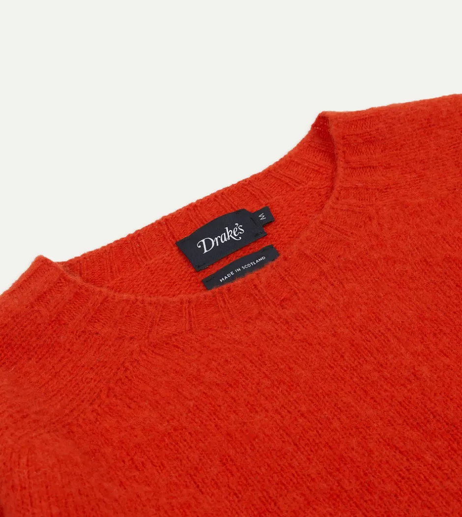 Drake's Brushed Shetland Crew Neck Jumper Red Discount