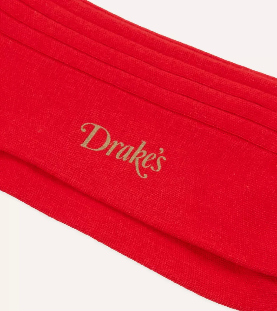 Drake's Cotton Mid-Calf Socks Red Online