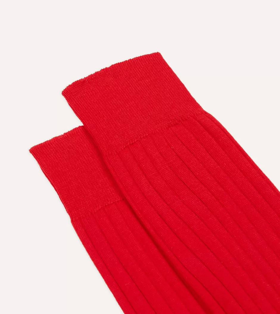 Drake's Cotton Mid-Calf Socks Red Online