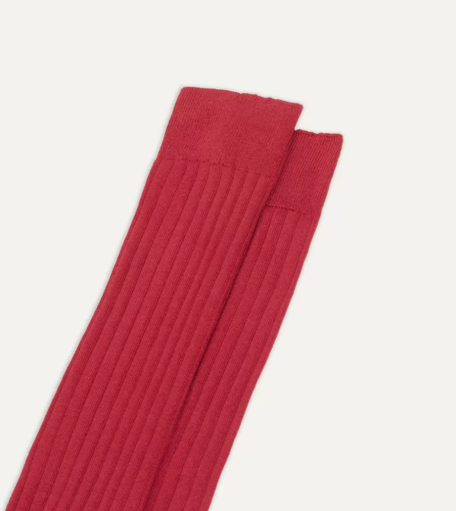 Drake's Cotton Over-the-Calf Socks Red Online