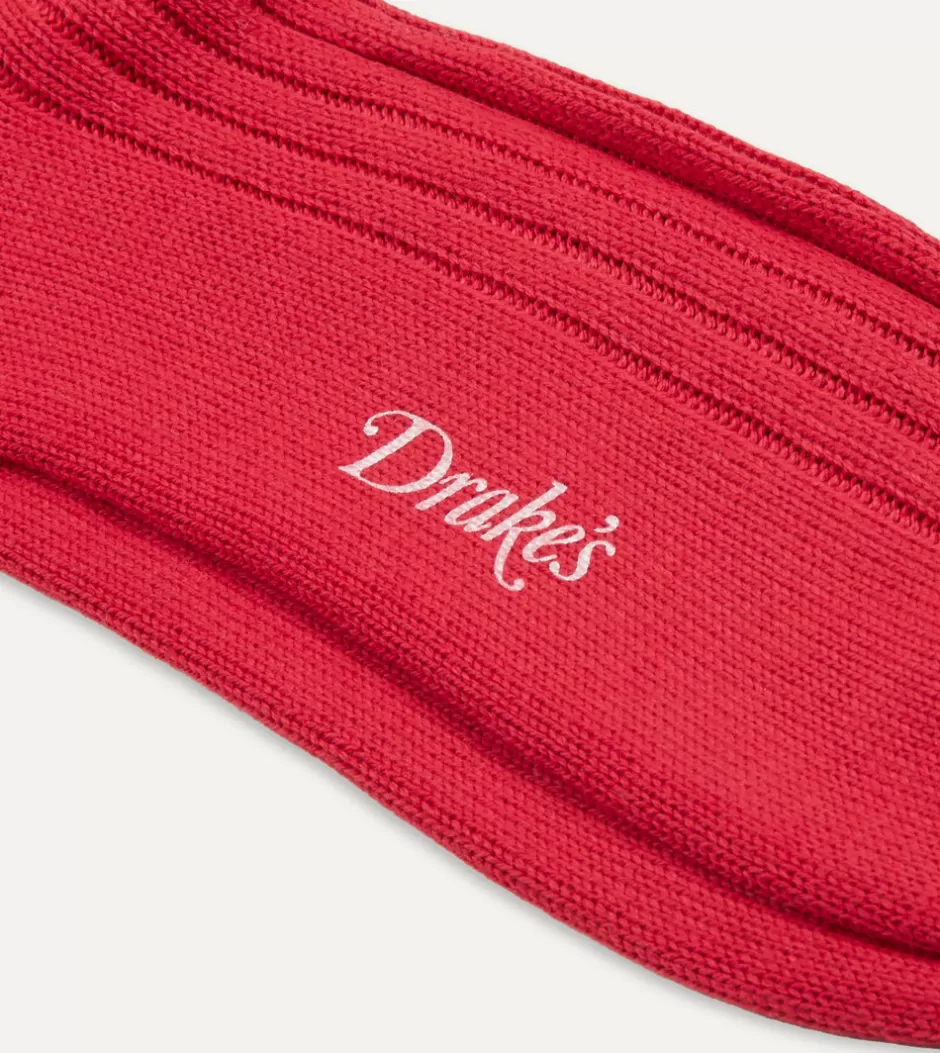 Drake's Cotton Sports Socks Red Hot