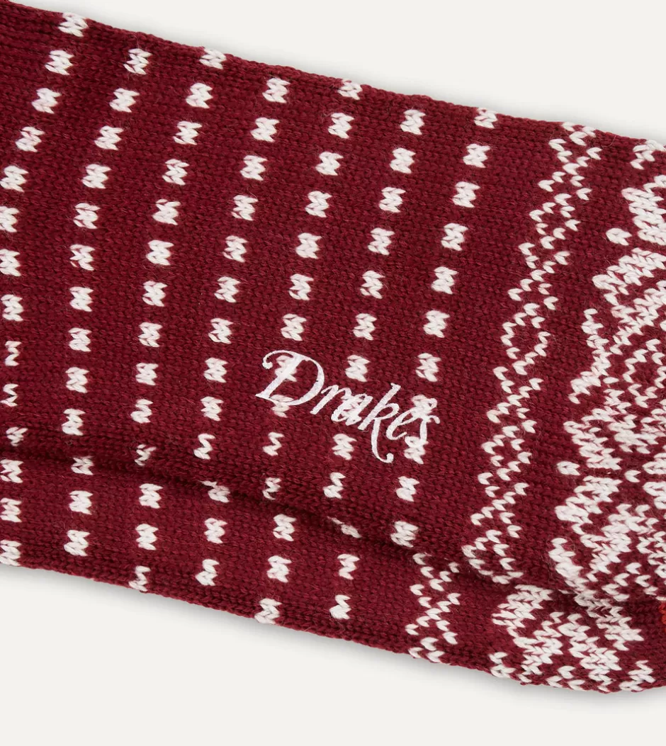 Drake's Red Fair Isle Wool Cotton Socks New