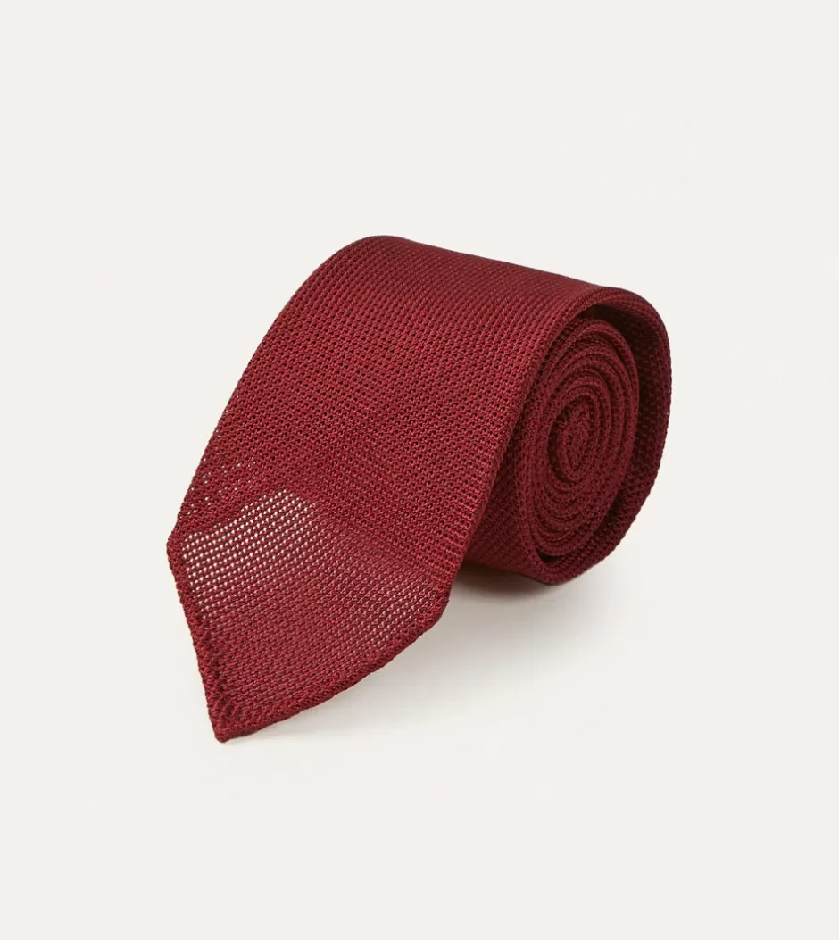 Drake's Red Fine Woven Grenadine Silk Hand Rolled Tie Cheap