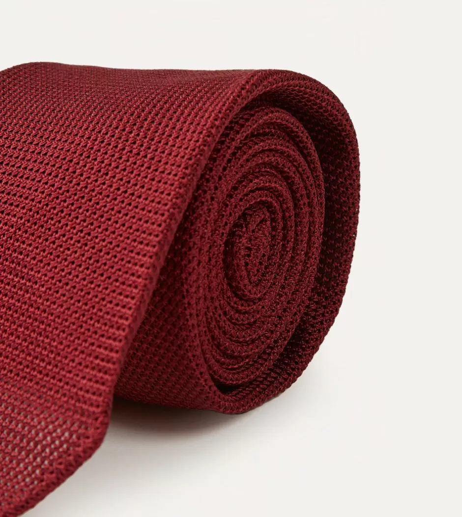 Drake's Red Fine Woven Grenadine Silk Hand Rolled Tie Cheap