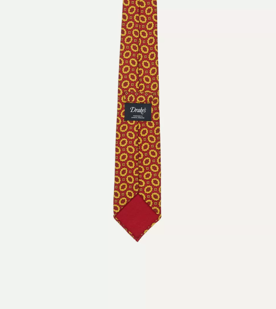 Drake's Red Flower Print 40oz Madder Silk Tipped Tie Clearance