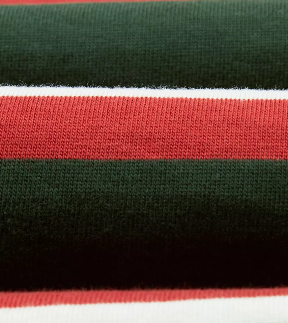 Drake's Red, Green And Ecru Stripe Cotton Rugby Shirt Best