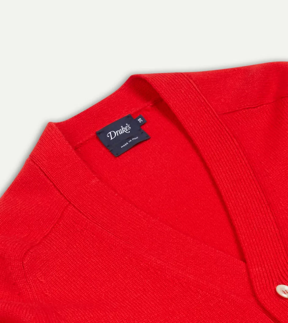 Drake's Lambswool 6 Button Cardigan Red Best Sale