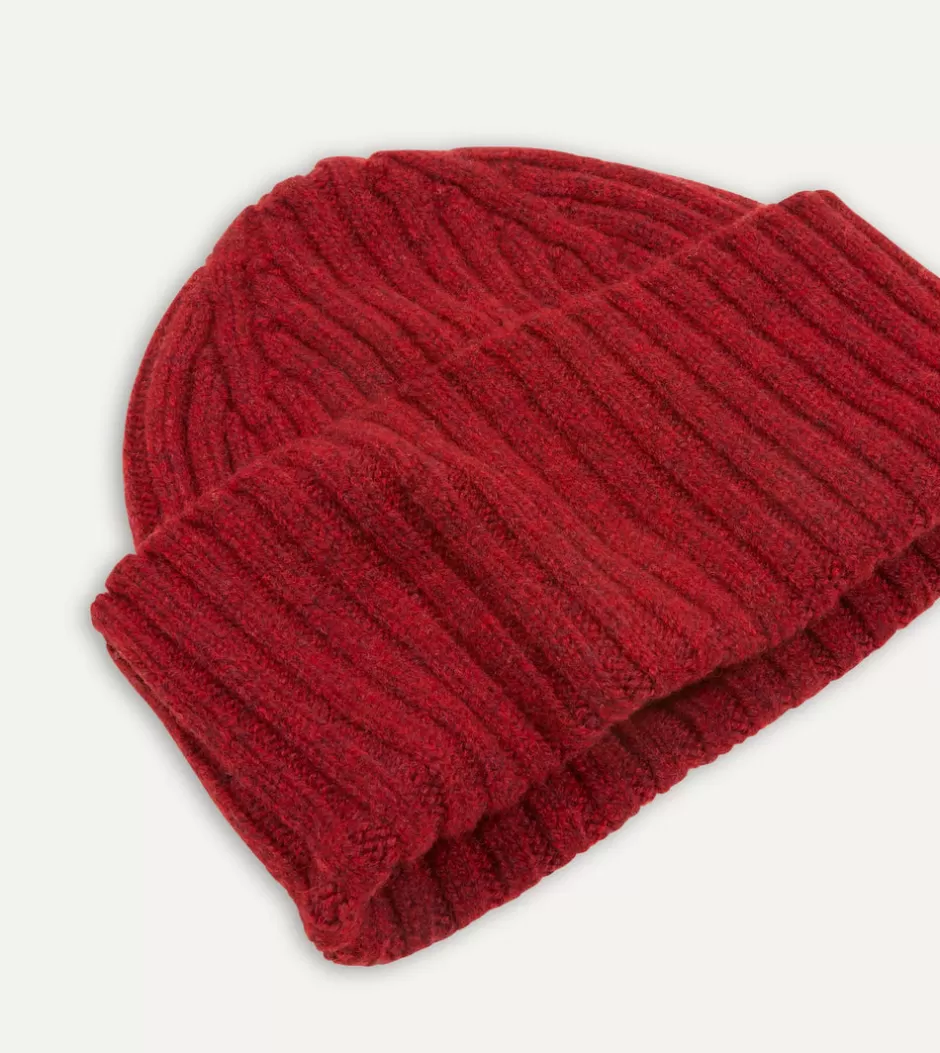 Drake's Lambswool Ribbed Knit Cap Red Best