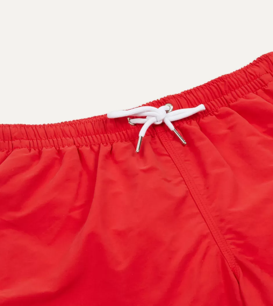 Drake's Nylon Drawstring Swim Shorts Red Outlet