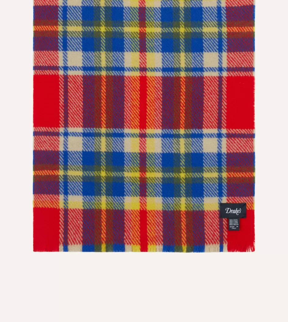 Drake's Red Tartan Check Wool Scarf Best Sale