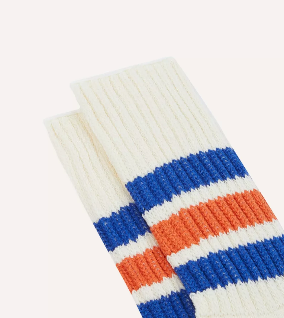 Drake's RoToTo Blue And Orange Cotton Crew Socks Shop