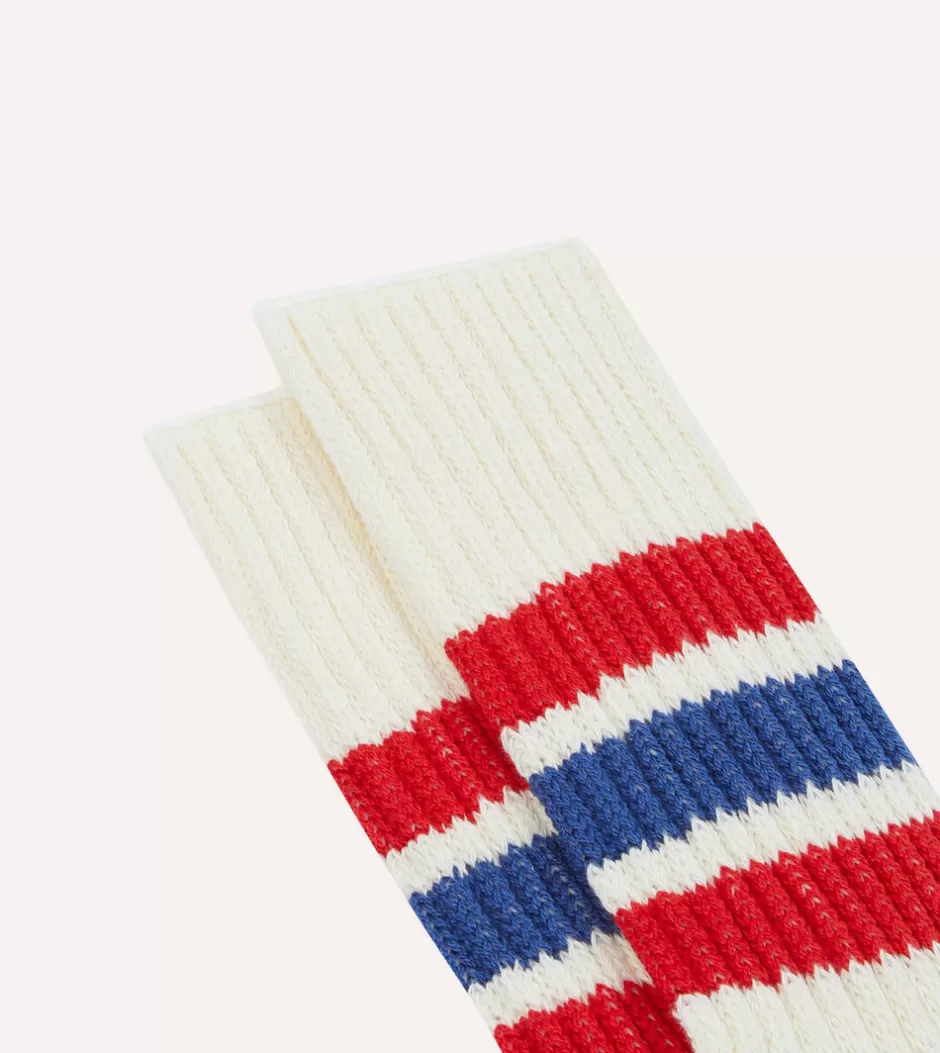 Drake's RoToTo Red And Blue Cotton Crew Socks Outlet