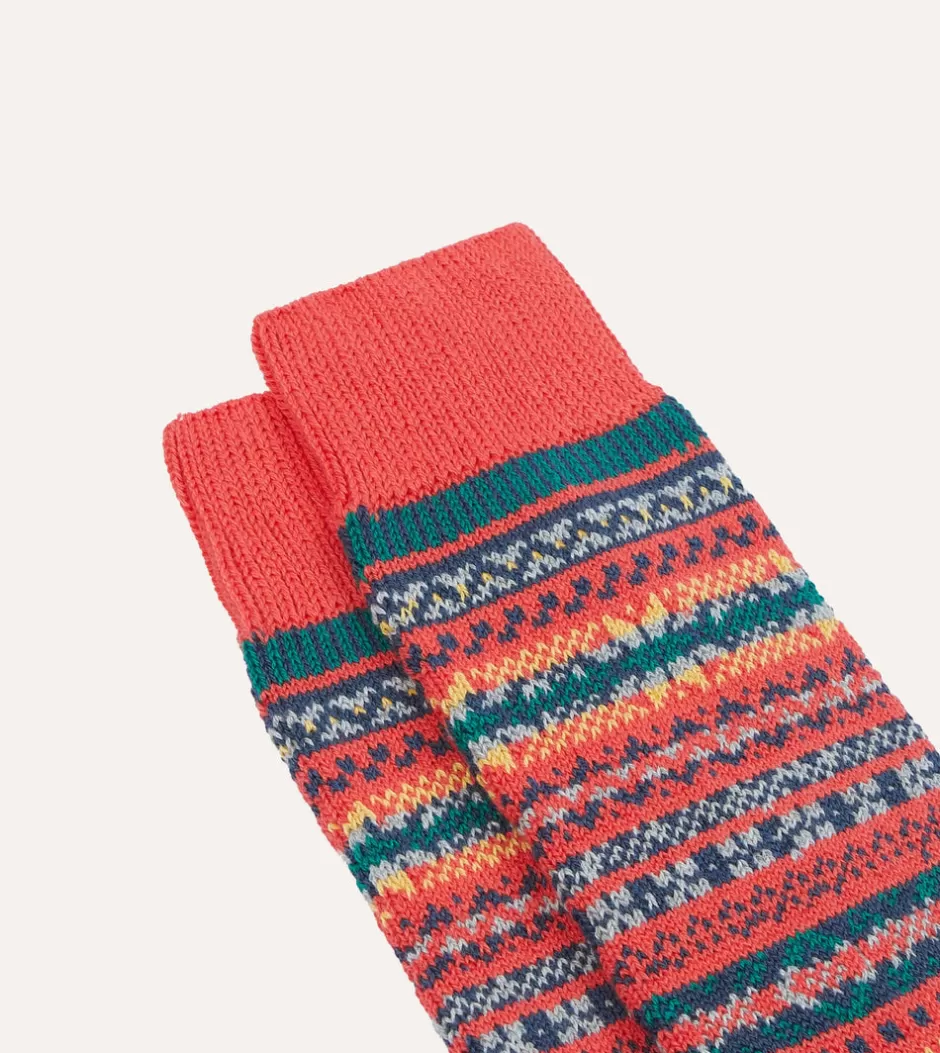 Drake's RoToTo Red Cotton Fair Isle Socks Best