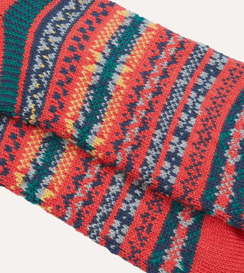 Drake's RoToTo Red Cotton Fair Isle Socks Best