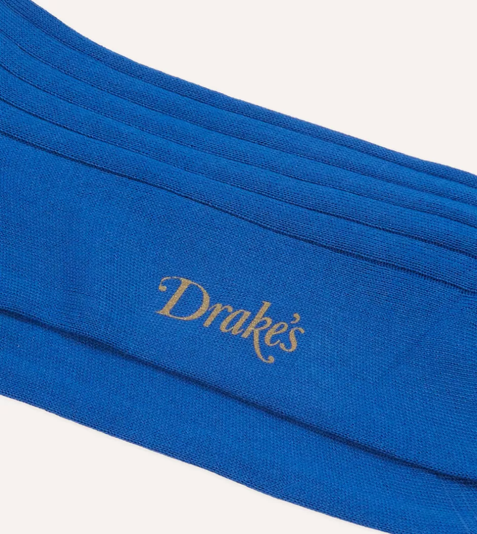 Drake's Cotton Mid-Calf Socks Royal blue Discount