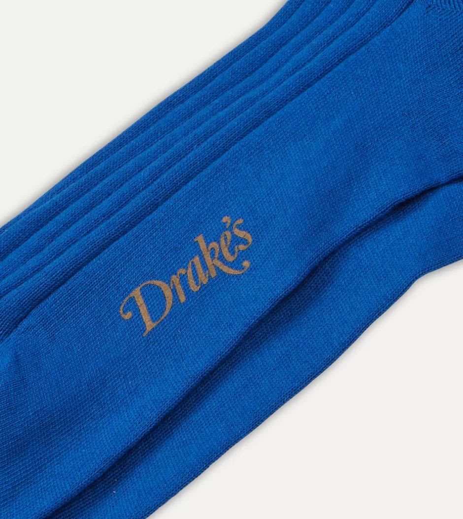 Drake's Cotton Over-the-Calf Socks Royal blue Fashion