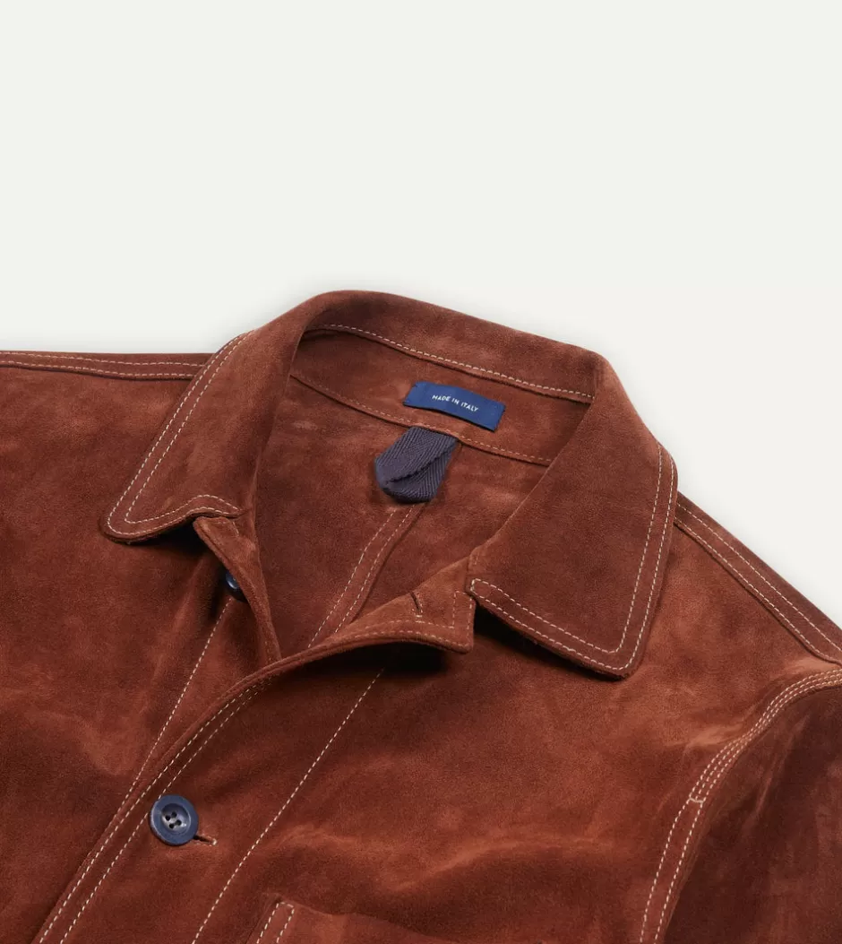 Drake's Heavyweight Suede Five-Pocket Chore Jacket Rust Clearance