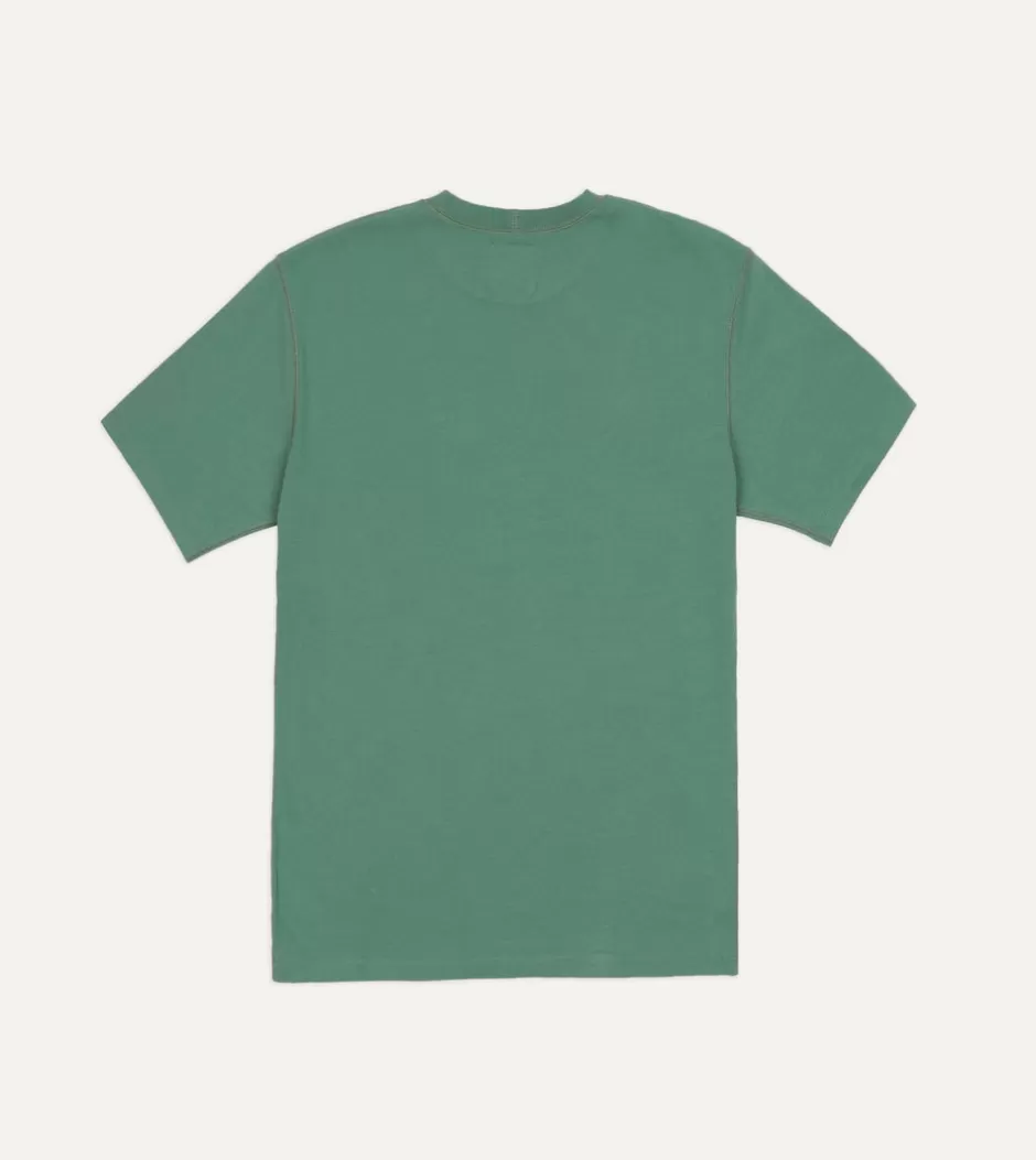 Drake's Cotton Crew Neck Hiking T-Shirt Sage green Hot