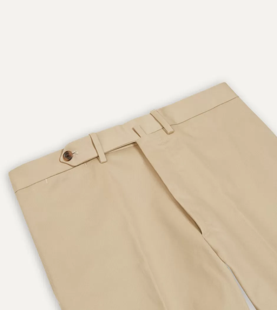 Drake's Cotton Drill Flat Front Trouser Sand Hot