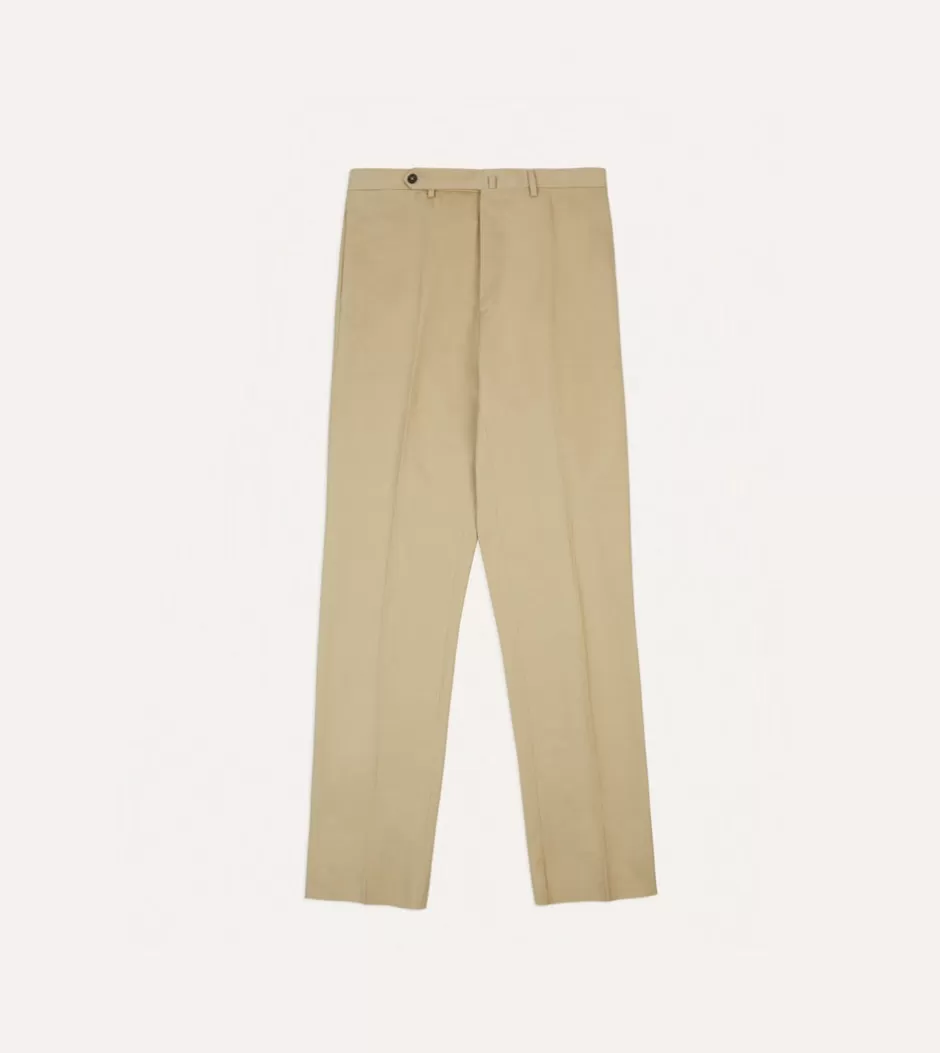 Drake's Cotton Drill Single Pleat Trouser Sand Flash Sale