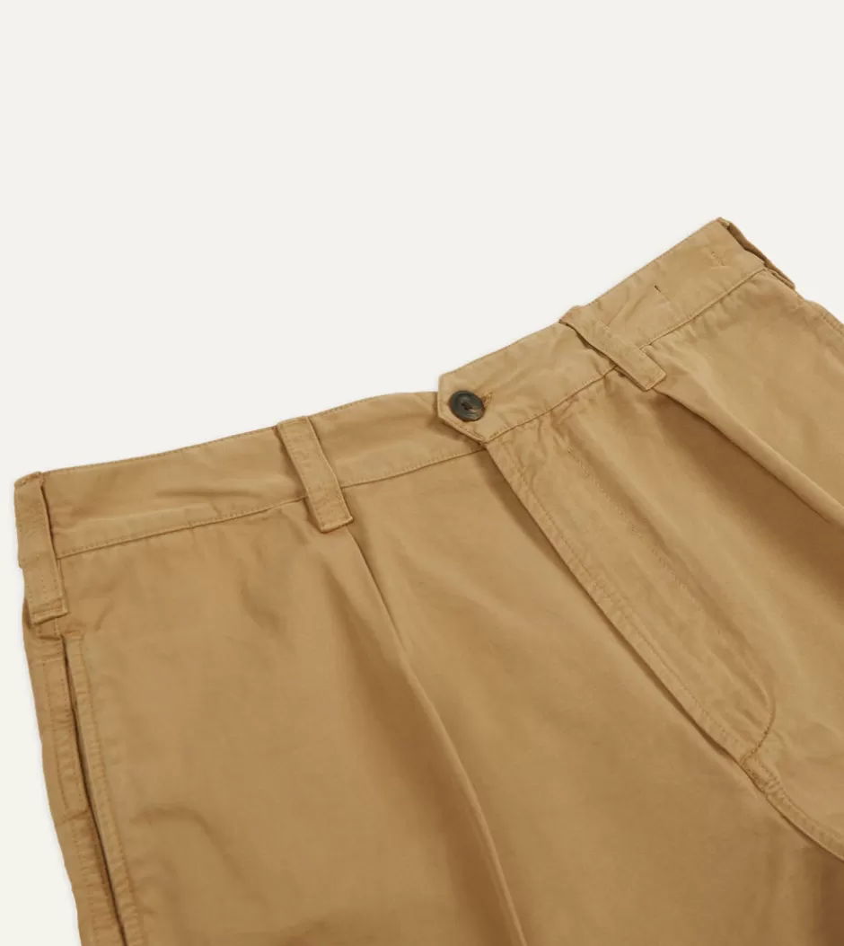 Drake's Cotton Twill Single-Pleat Shorts Sand Hot