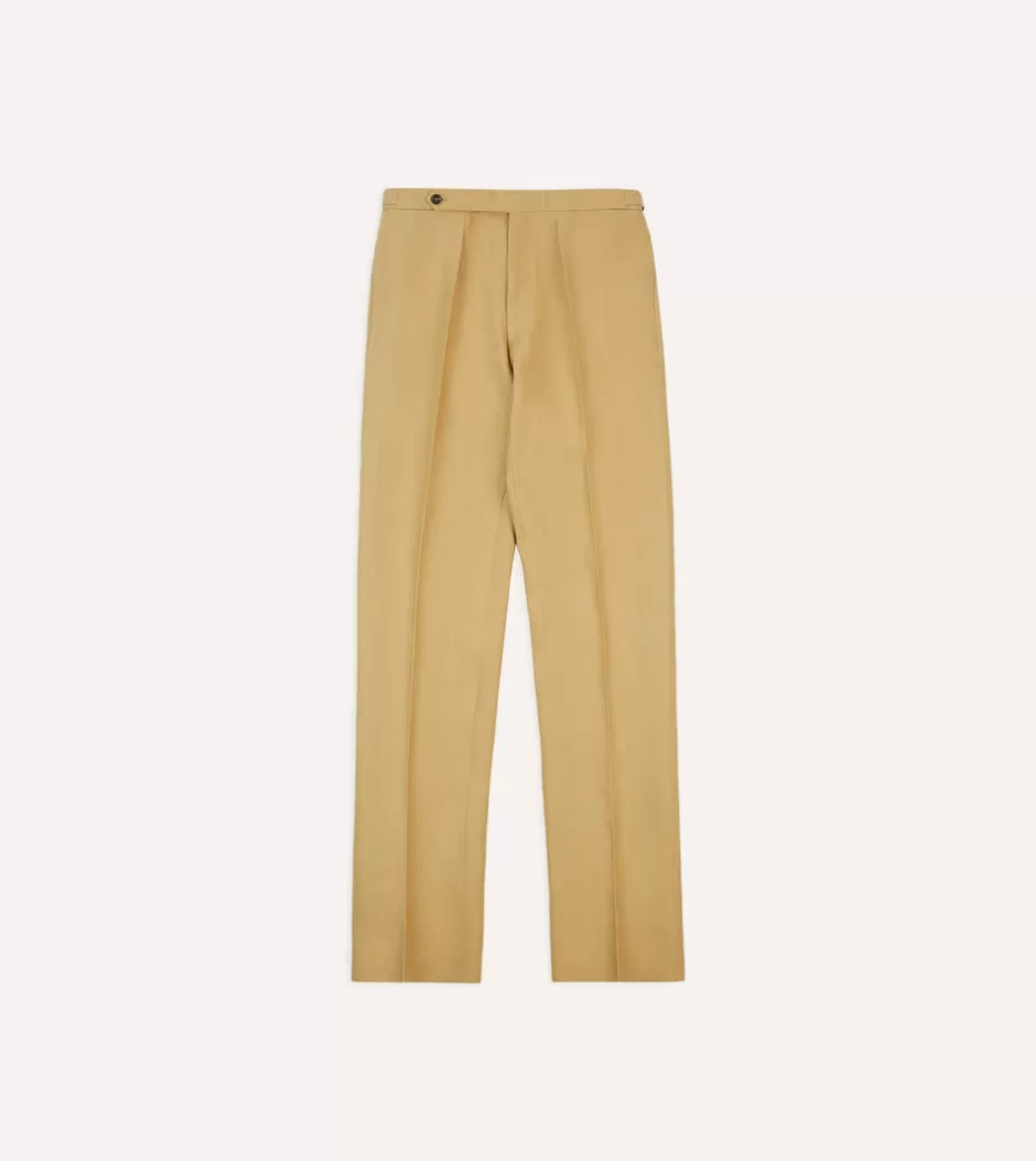 Drake's Irish Linen Single Pleat Trouser Sand Fashion