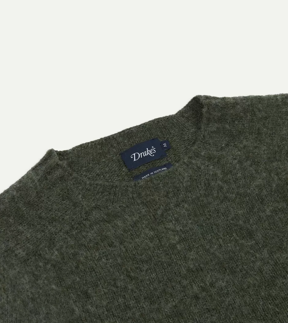 Drake's Brushed Shetland Crew Neck Jumper Seaweed Best Sale