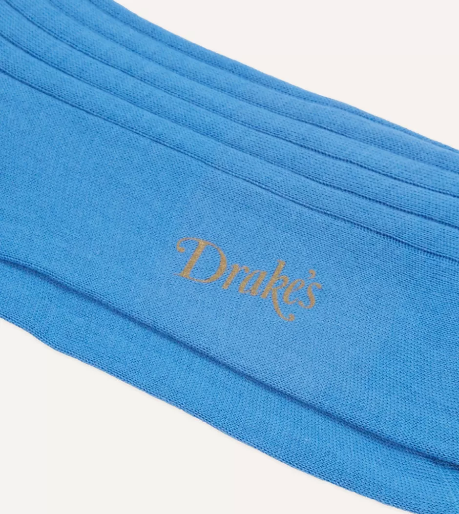 Drake's Cotton Mid-Calf Socks Sky blue Flash Sale