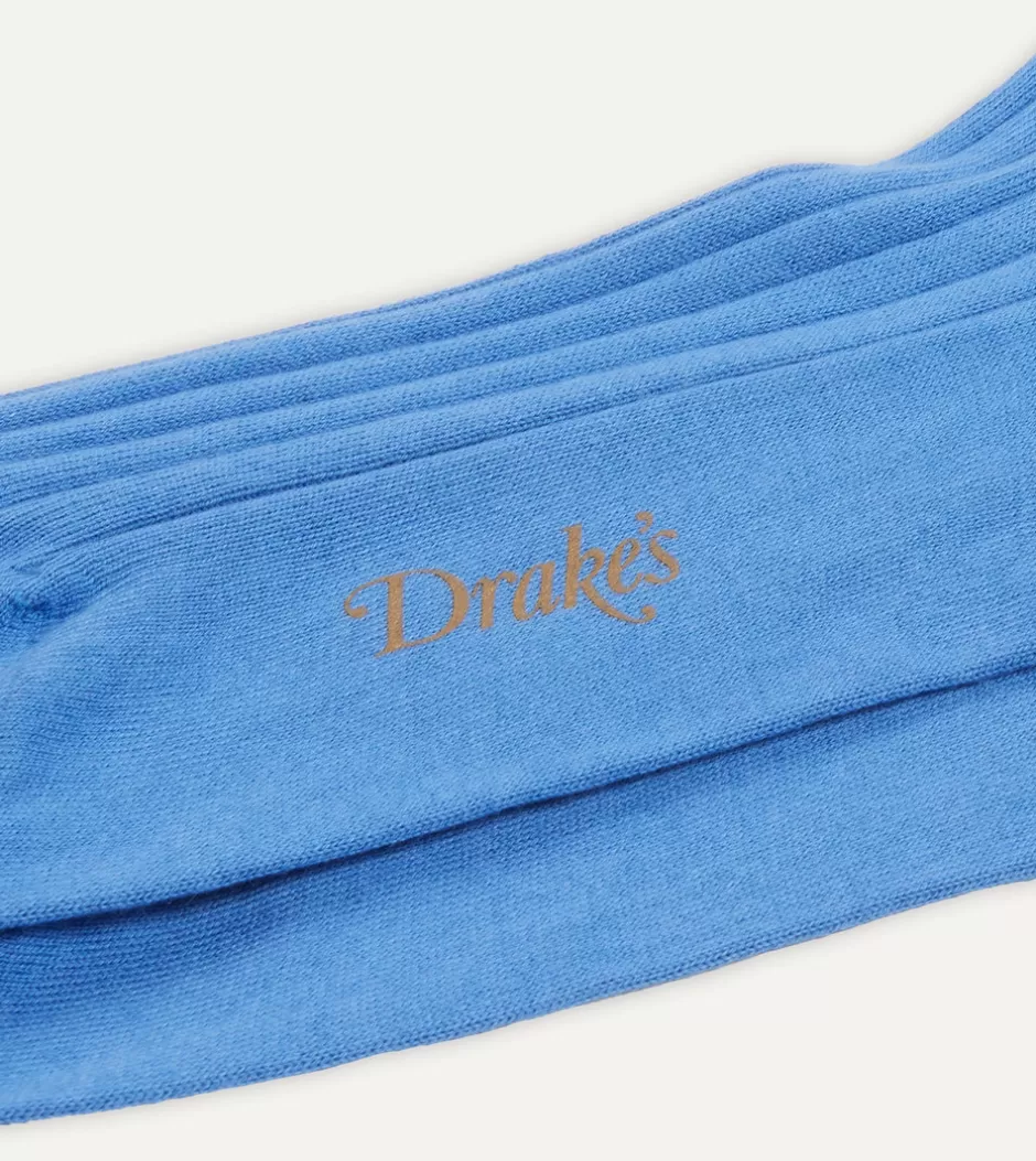 Drake's Cotton Over-the-Calf Socks Sky blue Store