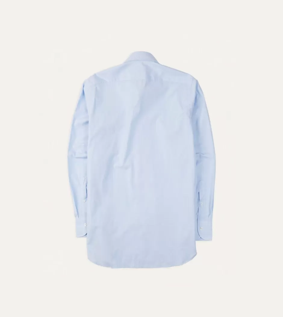 Drake's Sky Blue Cotton Spread Collar End-on-End Poplin Shirt Online