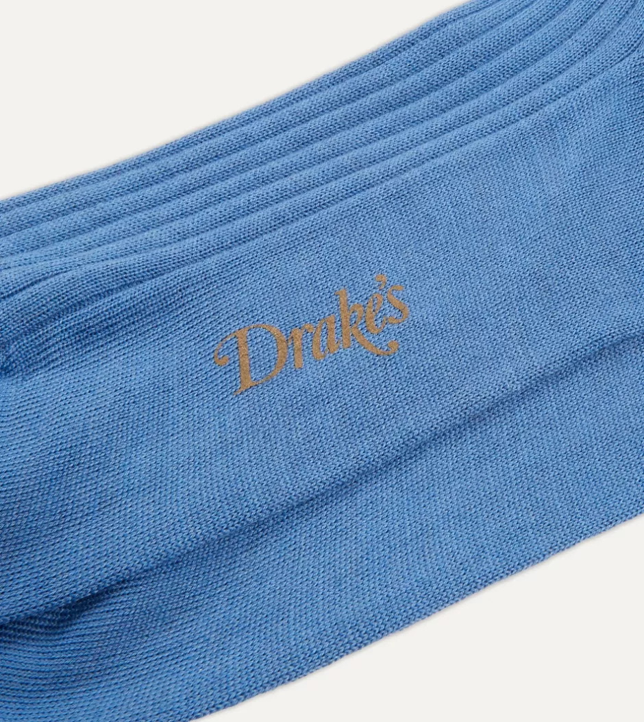 Drake's Wool Over-the-Calf Socks Sky blue Clearance