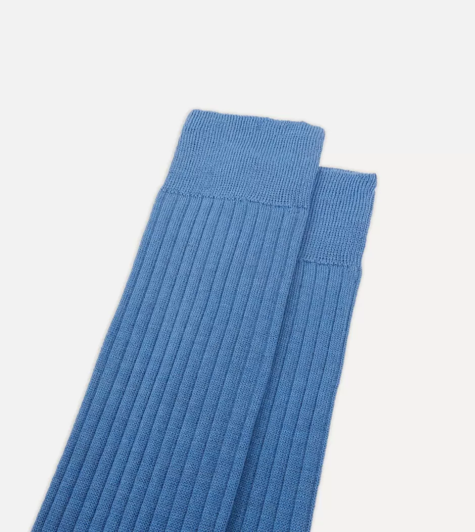 Drake's Wool Over-the-Calf Socks Sky blue Clearance